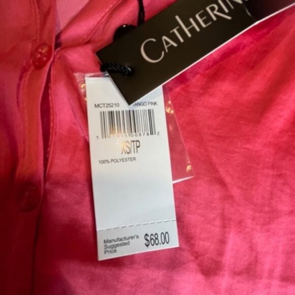NEW Catherine Malandrino X-Small Silky Long Sleeve Ruffle Blouse Tango Pink - Picture 13 of 15